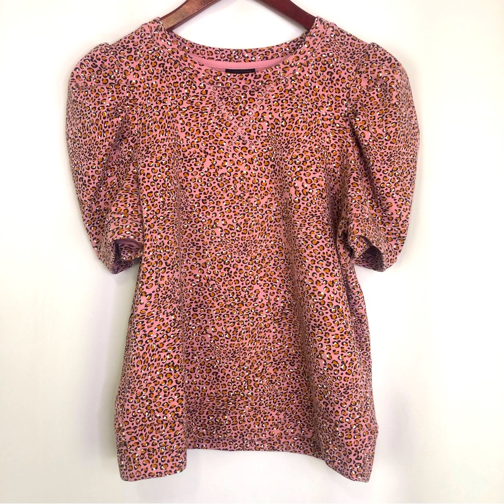 Who What Wear Pink Leopard Print Short Sleeve Top